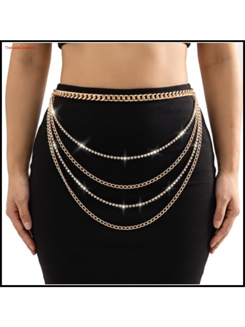 Rhinestone Waist Chain Belt Adjustable Layered Hip Hop Body Jewelry